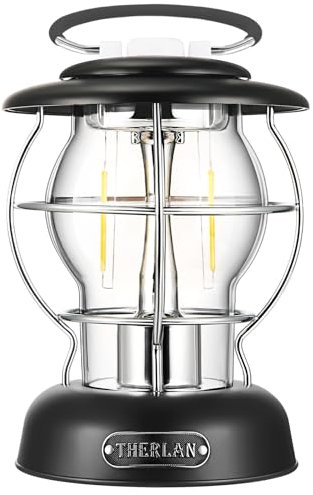 Therlan campinglampe, Retro Camping Laterne, (320LM, IP44, 5000mAh, bis zu 180h) 3 Helligkeiten Leuchtmodi, Stufenlos Dimmbar campinglampe Akku Aufladbar Camping Lampe Licht Outdoor LED Camping Lampen