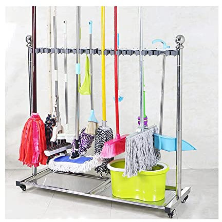 OLOTU Staubmopp Besen Mopp Halter Hängen Rack Boden Balkon Besen Bewegliche Stehende Edelstahl Lagerung Regal Legen Nassen Mopp Bremsbar Fachmann