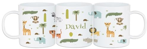 Wanapix | Tazza per Bambini con Nome| Tazza Personalizzata di Plastica Infrangibile | Ritorno a Acuola/Asilo | Senza BPA | 325 ml | Animali Giungla