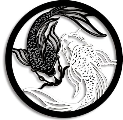 Creoate Wanddekoration aus Holz, Koi-Fisch, schwarz-weiß, Yin-Yang-Thema, Zen-Wandhalterung, Plakette, Dekoration für Yoga-Raum, Badezimmer, Wohnzimmer, Bauernhaus, 30,5 x 30,5 cm