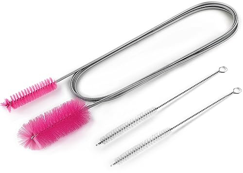 Cepillo de drenaje largo flexible, cepillo de manguera de nailon de doble extremo elástico, cepillo de tubo de manguera de acero inoxidable de 67 pulgadas y 2 cepillos de limpieza de paja de 8