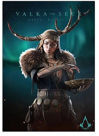 Displate Officiel Assassin's Creed Métallique Fixation Magnétique Licence Officielle Image Affiche de Haute Qualité Assassin's Creed Valhalla Characters - Valka the Seer hauteur 45 cm largeur 32 cm.