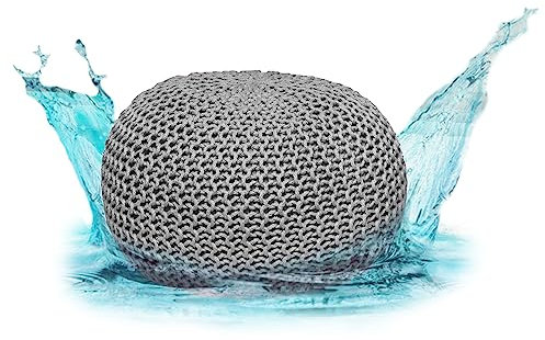 ELYFLAIR® Premium Sitzpouf wasserdicht Ø 55cm oder 45cm - Pouf für Outdoor und Indoor - Sitzhocker in Grobstrick-Optik für Garten, Terrasse, Pool - 100% recycelter Kunststoff (Silbergrau, Ø45cm)
