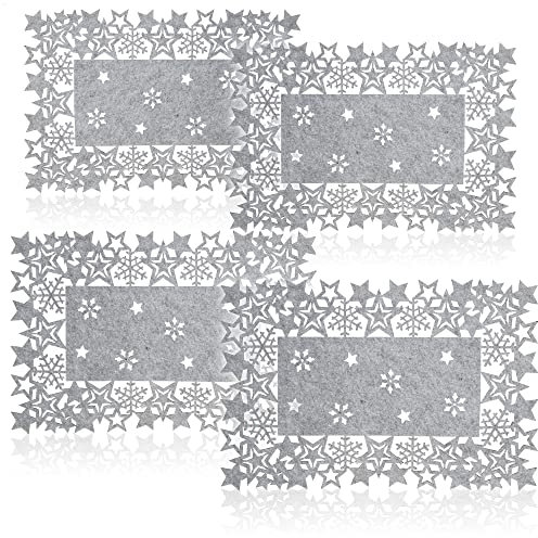 com-four® 4-teiliges Platzset Sterne - Filz-Platzmatten, abwischbar für Winter und Weihnachten 44 x 30 cm - modernes Tischset aus Filz für Esszimmer und Küche (Platzset 4 Stück - Sterne - grau)