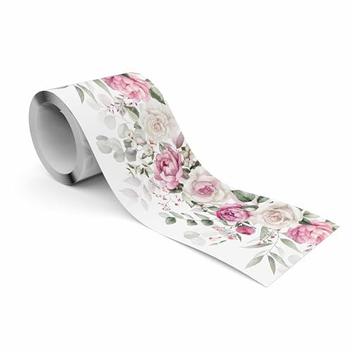 Muralo - Selbstklebende Bordüre - Tapetenbordüre Wandbördure - Dekorative Wandtatto für Wände, Möbel, Decken, Tapeten, Wandverkleidungen, Türen - Aquarellrosen - Br.10cm x Hö.300cm