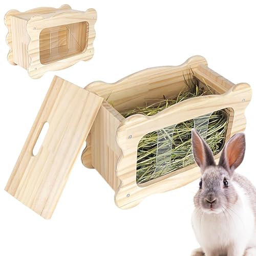 Heuraufe für Kaninchen,Heuraupe für Kaninchen | Heuhalter aus,Futterspenderständer für Hasen, Chinchillas, Meerschweinchen, Holzgrashalter, Kleintierkäfigzubehör Zonewd