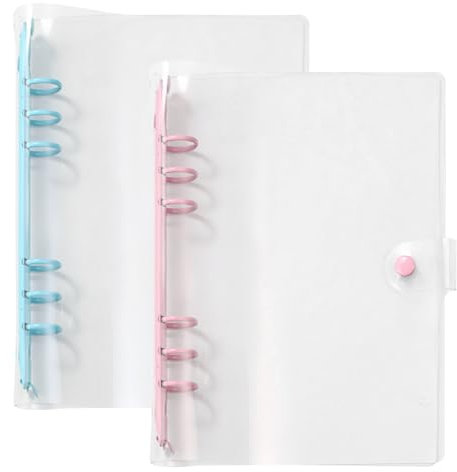 Bncxdc Ringordner A5, 2 Pack transparente, wasserfeste PVC weicher 6-Ring-Notizbucheinband für lose Blätter, nachfüllbarer runder Ringordner für Notizbücher mit Druckknopfverschluss