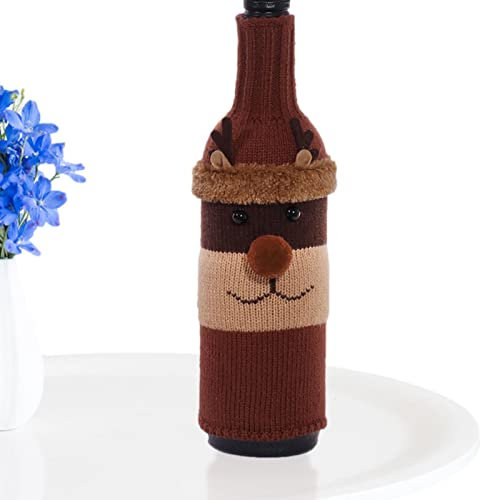 ROCKIA Knitted Wine Bottle Cover | Knitted Sweater Cover for Christmas | Handmade Santa Reindeer Wine Bottle Cover for Christmas Party and Home