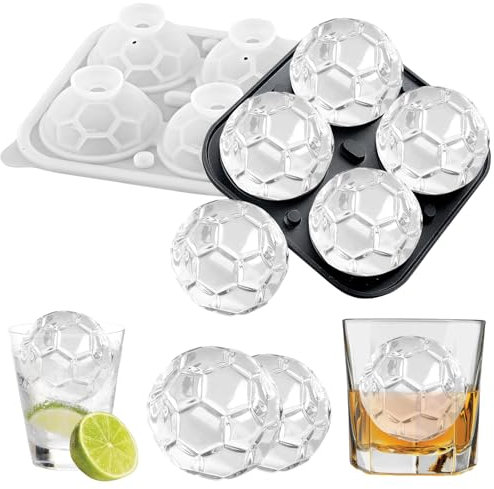 Eiswürfelform Silikon, Eiskugelform mit Deckel, Runde Eiskugelform BPA Frei, Große Eiswürfel Form Ice Cube Eiswürfelbehälter für Küche, Cocktail, Whisky, Getränk (Fußball)