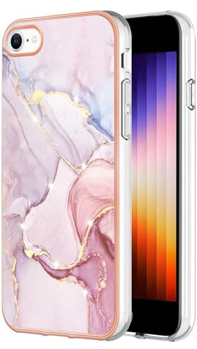 Dfjhure for iPhone SE 2022 /iPhone SE 2020 / iPhone 8/7 Case Glitter Phone Cases Marble Design Thin Slim Soft TPU Silicone Shockproof Bumper Protective Rubber Phone Cover - Rose gold
