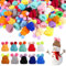 jwogngls 60 Stück Mini Hüte Strickmützen, Cute Mini Strickmützen, Mini Wollmützen mit simulierten Augen, Mützen für Sorgenwürmchen für Bastelarbeiten Weihnachtsdekorationen (Gemischte Farben)
