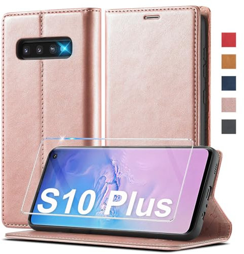 Handyhülle für Samsung Galaxy S10 Plus Hülle Leder [Mit Schutzfolie] für Samsung Galaxy S10 Plus Hülle Klappbar Leder Flip Wallet 360 Stoßfeste Case Schutzhülle Klapphülle für Samsung S10 Plus Holster