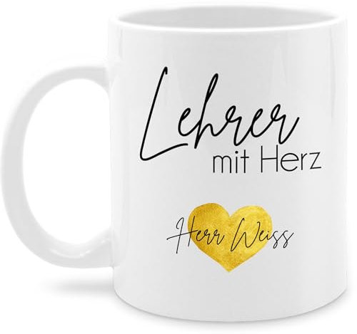 Tasse Tassen 325ml - Geschenke zum Abschied Lehrer mit Herz mit Name | Abschiedsgeschenk Pädagoge Schule - 325 ml - Weiß - bester personalisierte lehrer) für personalisierung personalisierbare