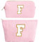 2 Stück Initialen Make-up-Tasche, Cord-Kosmetiktasche Organizer, Reise Kulturbeutel mit Reißverschluss, Tragbare Schminktasche Damen, Geschenke für Frauen Freundinnen Braut Brautjungfern(Rosa F)