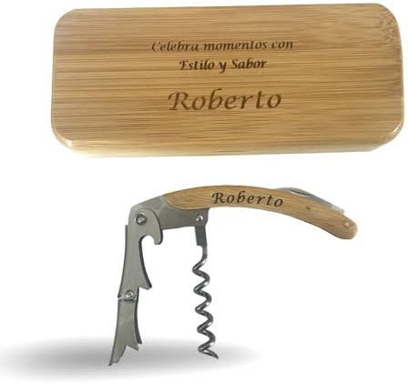 regalo grabado - Sacacorchos Profesional Personalizado | Bambú Natural | Sacacorchos Personalizado y la Caja Tambien | Estuche Eco-Friendly de Bambu | Regalo Cumpleaños, Padre, Evento