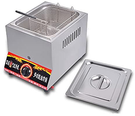 PGKTKCWH Freidora a Gas de 8 l con Cesta y Tapa, freidora Profesional de Acero Inoxidable para encimera para cocinar Comida Familiar en restaurantes