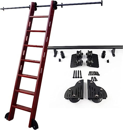 Rollende Bibliotheksleiter, Hochleistungs-Gleitschienen, Gleitleiterschienen-Hardware-Kit, Bibliotheksleiter, mobiles Leiterschienen-Kit, 2 m, 3 m, 4 m, 5 m, 6 m (ohne Leiter) (Größe: 13 Fuß