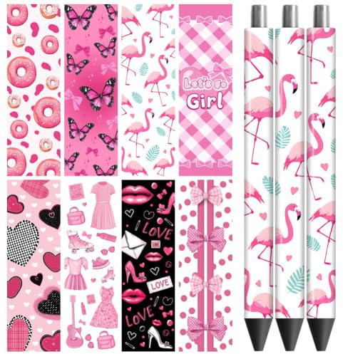 Peacoblue UV-DTF-Stift-Wraps, Transferaufkleber, rosa Ästhetik – 48 Stück, wasserfest, HD-Druck, UV-DTF-Stiftaufkleber für personalisierte DIY-Bleistiftstifte, Kunsthandwerk, Geschenke, Schenken