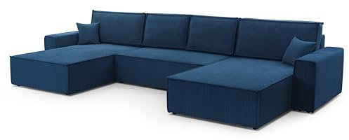 FurniShop24 Ecksofa mit Schlaffunktion und Bettkasten - Eckcouch U-Form, Klappsofa - Schlafcouch zum Wohnzimmer, Modern Design Schlafsofa Mango U: Dunkelblau
