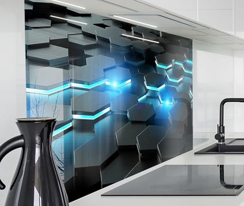 timalo Spritzschutz Wand für Herd, Küche Küchenrückwand Glasoptik | Acryl Glas 2mm | Glasrückwand Acrylglas Wandpaneele Rückwandschutz Platte | 80x60cm Schwarz Neon Futuristisch