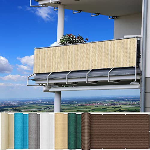 Brise-vue extérieur - 95 x 400 cm - Filet de protection ventilé pour terrasse - Couleur crème - Avec corde et œillets