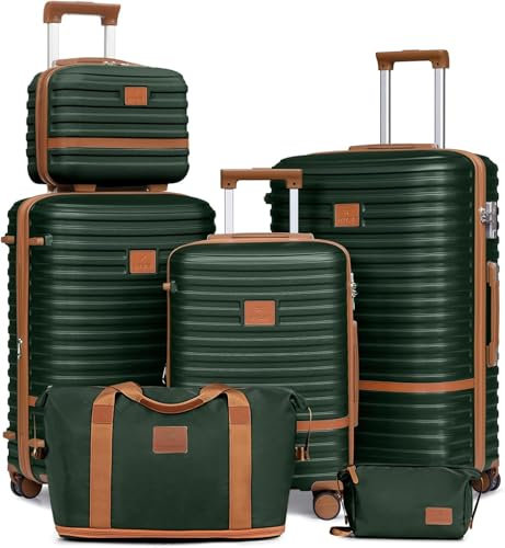Joyway Kofferset Reisekoffer Set 6tlg Hartschale mit Beautycase Kosmetikkoffe mit 4 Rollen und TSA-Schloss Der Gepäcksets Enthält 1 Reisetasche und 1 Kulturbeutel Grün