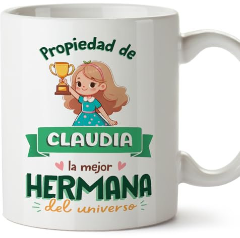 MUGFFINS Tazas Personalizadas para HERMANA - En Español - Propiedad de - 11 oz / 330 ml - Regalo personalizable original y divertido