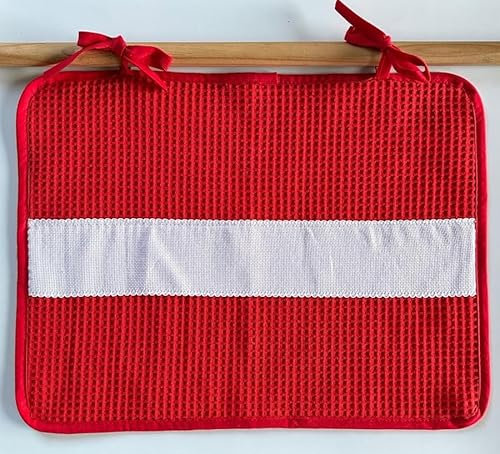 Set Rosso Copriforno, Strofinaccio e/o Presine in Tela Aida Bianca, Prodotto in Italia (Solo copriforno)