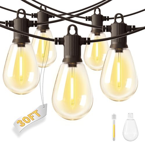 ZOTOYI Guirnalda LED Exterior IP65 30FT/9M - 10 Bombillas S14 + 1 Repuestos, Conectable hasta 84 Unidades - Impermeable para Jardín, Bodas, Terrazas y Eventos Nocturnos, 2700K