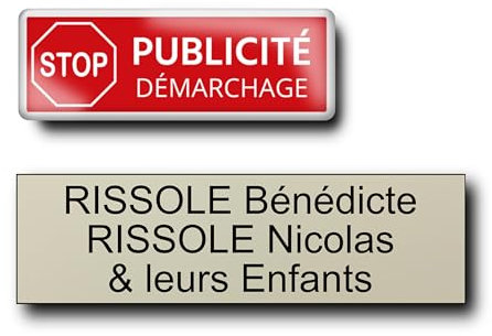 Plaque boite aux lettres personnalisable - 10 cm x 2,5 cm - Stop pub dome 3D - Etiquette boite aux lettres - Plaques avec nom - Pas de publicité (Amande)