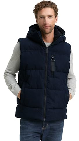 Tom Tailor Herren Puffer Weste mit Abnehmbarer Kapuze