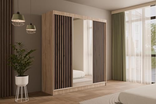 ALTDECOR Schwebetürenschrank mit Spiegel V2-ZENTI - 215X200 | Garderobenschrank mit viel Stauraum, Vielseitiger , Schrank, Kleiderschrank