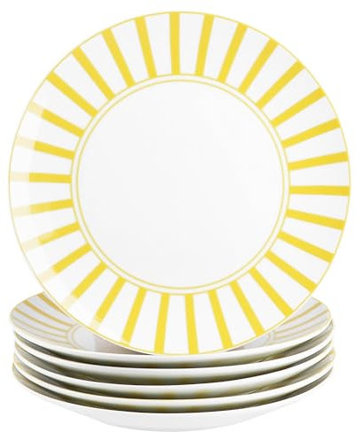 MamboCat Split gelb 6er Set Kuchenteller I weißes Porzellan-Frühstücksteller mit Streifen für 6 Personen I kleine Teller für Salat, Dessert, Fingerfood & Co.