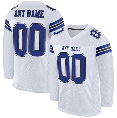 Generisch Personalisiert American Football Trikot Individuelles Name Nummer Spieltrikots Schnelltrocknend Rugby Trikots Damen Herren Junge Mädchen Kinder Sport Oberteil Atmungsaktiv Langarm T-Shirts