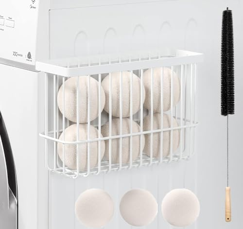 Aoipend Magnetic Dryer Ball Holder and Laundry Organizer - Magnetic Lint Container For Dryer and Laundry Room with Strong Magnets, Dryer Ball Container ( 3 Wool Balls) (white)