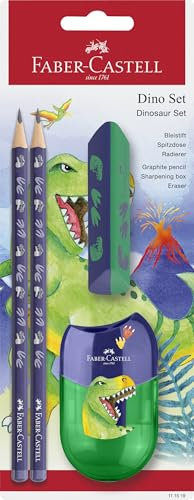 FABER-CASTELL 111519 - Schreibset Dino mit Bleistifte HB, Spitzer und Radiergummi, Schulset für Kinder