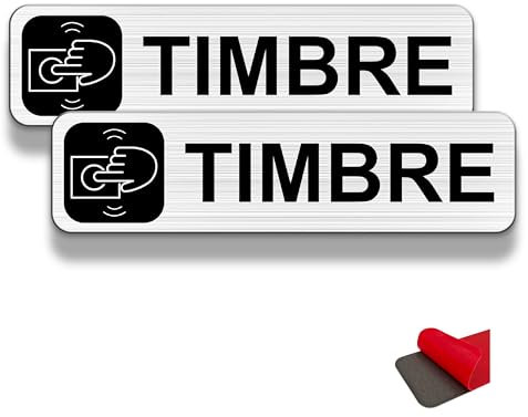 FloraVigo Letreros para puerta/aviso, 2 unidades, 19 x 5 cm, aluminio cepillado, impermeables, para interior y exterior, panel de aluminio con adhesivo (TIMBRE)