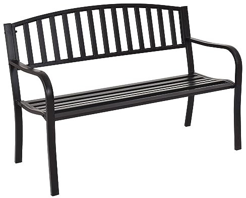 COSTWAY Gartenbank Metall, Parkbank für 2-3 Sitzer, Sitzbank mit Rückenlehne & Armlehne, Metallbank, Eisenbank für Garten, Terrasse, Balkon, 127 x 60 x 87 cm (Schwarz)