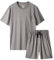 BAMBOO COOL Mens Pajama Set Summer Pjs Sleepwear Short Sleeve Shirts Soft Lightweight Sleep Sets with Pockets, Grey, L