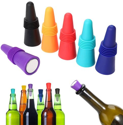 6PCS Bouchons de Vin,Bouchon Bouteille,en Silicone Réutilisables,Bouchon pour Bouteille de Vin,en silicone réutilisables pour bouteille de boisson avec bouchon en liège pour garder le vin frais.