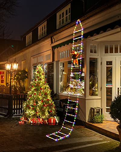 iShabao 9.8Ft Ladder Christmas Lights with Santa Claus - 338 LED Outdoor Christmas Lights Mains Powered with Timer, Memory Function, 8 Modes Ladder Lights for Indoor Outdoor Xmas Decor(Multicolor)