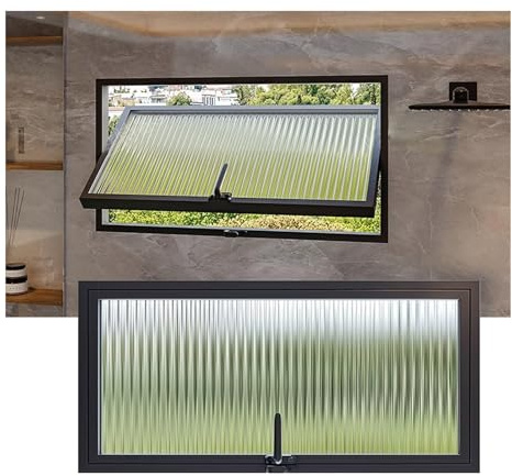 Ventana Ventana De Vidrio De Privacidad Giratoria De 360 ​​° Con Tira De Sellado Y Manija, L 60 70 80 90 100 CM Ventana De Cobertizo Rectangular Para Iluminación Y Ventilación(Black,60X30CM/23.62X11.8