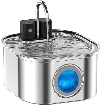 Fontaine a Eau Chat sans Fil: 3.2L Fontaine à Eau pour Chat en Acier Inoxydable, avec Détecteur de Mouvement -Batterie 4000 mAh avec Pompe Silencieuse et Filtre à Charbon Actif