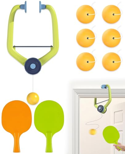 atnayo 9 Pcs Doorframe Ping Pong Game Set, Adjustable Hanging Table Tennis Trainer with Racket and Balls