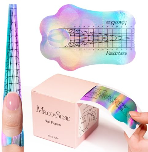 MelodySusie Nail Forms for Nail Extensions 100PCS, Long Length and Strong Adhesion, for Acrylic, Builder Gel and Poly Gel, for Home DIY and Salon Tools