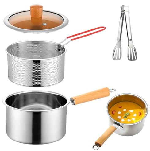 Freidora de acero inoxidable de 18 cm, olla con filtro de aceite, ahorro de aceite, freidora pequeña, colador de grasa profunda, recipiente de grasa de tocino, utensilios de cocina para colador