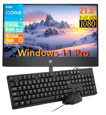 HP ProOne 600 G5 All in One Desktop Computer PC, Mit 21.5-Zoll-Monitor, Intel Core i3-9100, 16GB RAM, 512GB SSD, US QWERTY Tastatur, WiFi, Bluetooth, Windows 11 Pro (Generalüberholt)