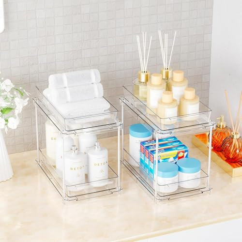 lomonmen 2 Piezas Organizador Debajo Fregadero Cocina,Mueble Fregadero Extraíble Estante con 2 Niveles,Organizador Baño para Cocina,Baño y Encimer