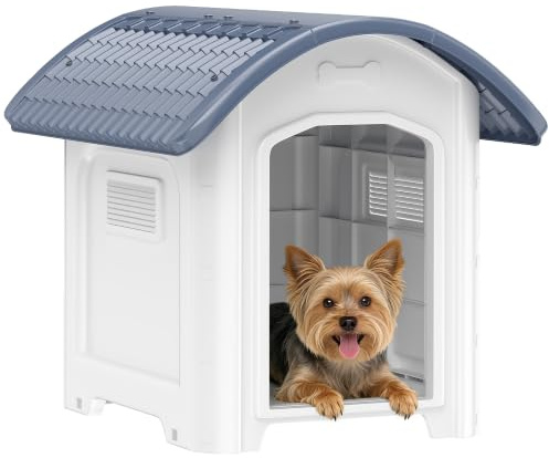 PawHut Dog Kennel Outdoor Weatherproof Removable Floor 71 x 60 x 63 cm | Plastic Dog House Indoor Outdoor, Cat House, Waterproof Roof, Raised Floor, Ventilated Pet Shelter