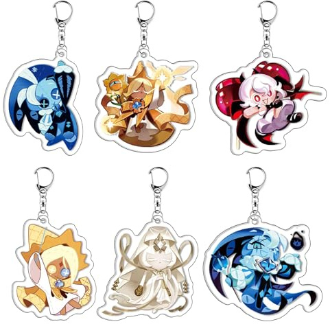 NlsqAMZ Cookiies Schlüsselanhänger, 6 Stück Cookiies Run Kiingdoms Keychain | Anime Merch, Schlüsselbund, Schlüsselkette, Accessoire für Schlüssel,Taschen